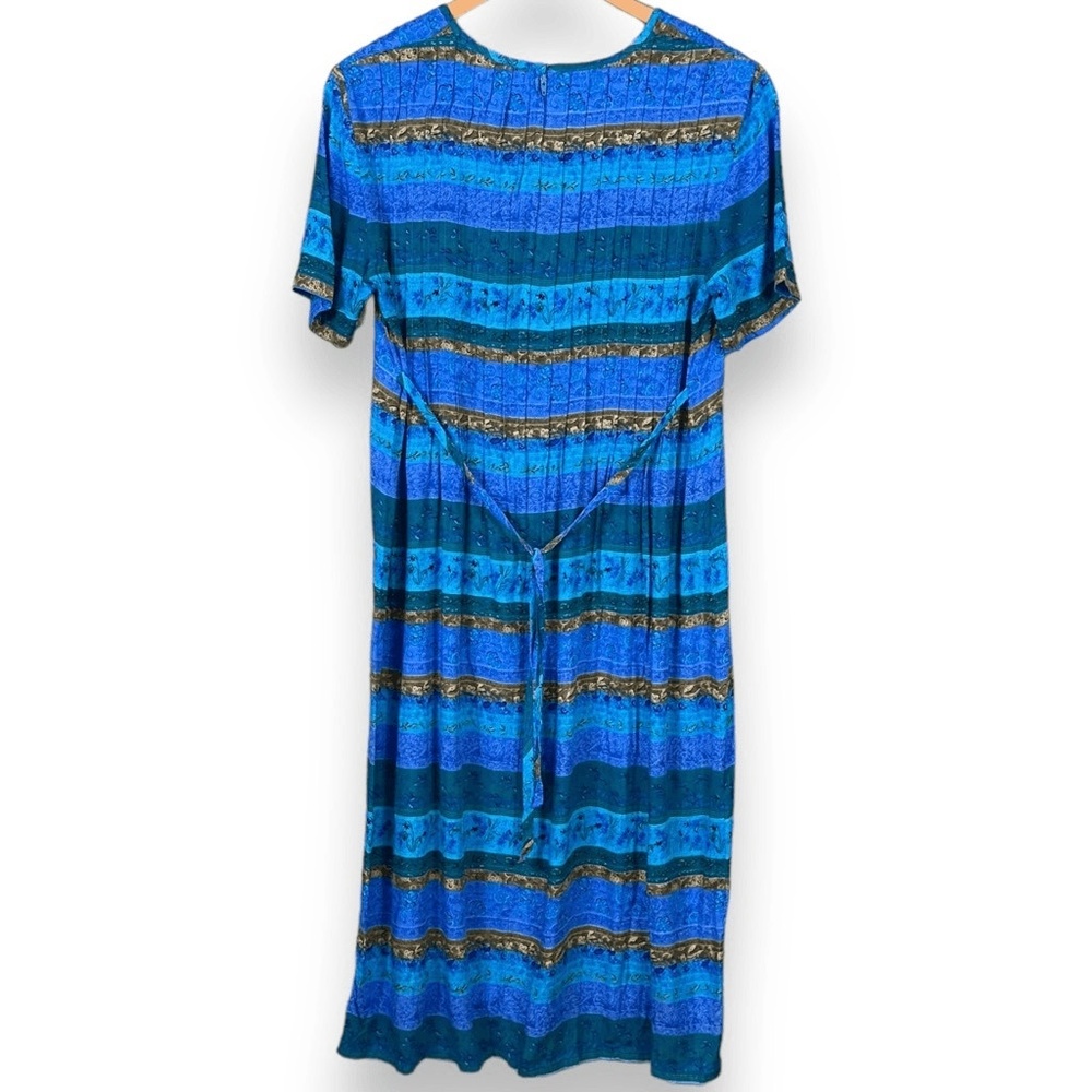 Vintage Betsy Lauren Midi Dress Blue Stripe Floral 80s 90s